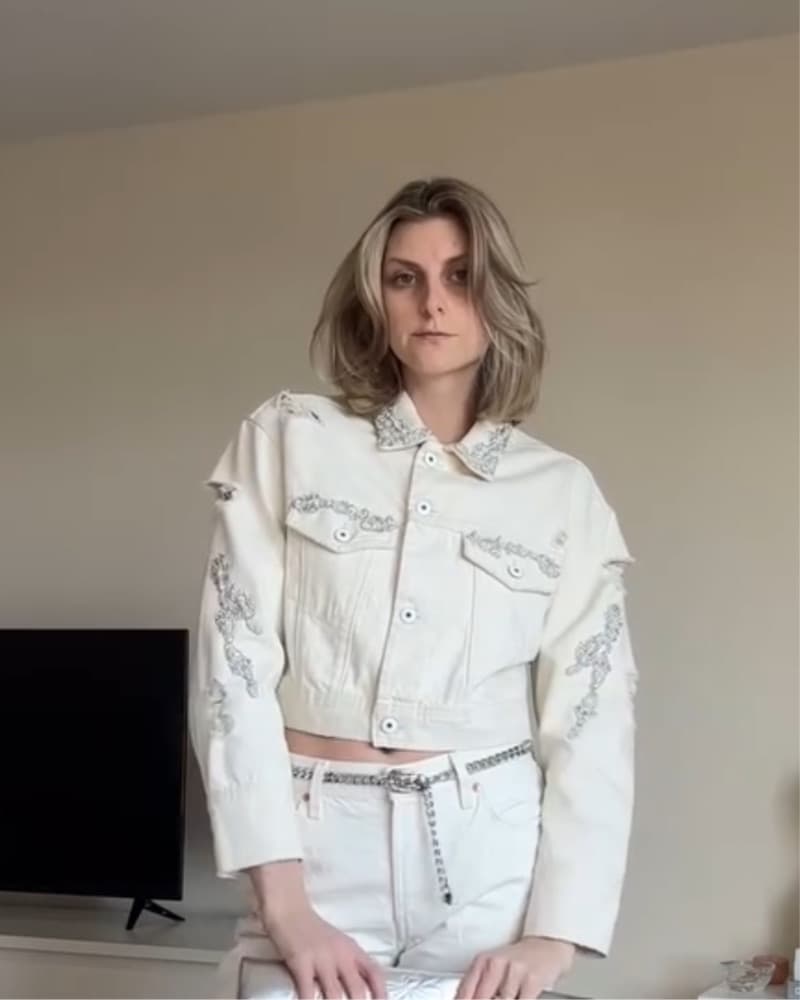 Simkhai Ivory Crystal Denim Jacket - Image 2