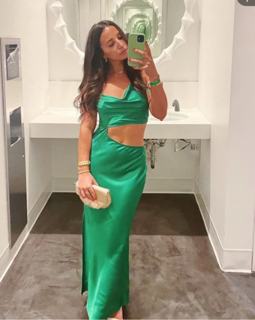 Green Cut Out Silk Dress - Image 1