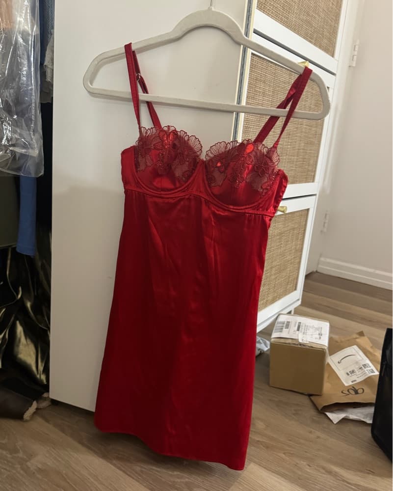 Red Silk Fleur De Mal Mini Dress - Image 6