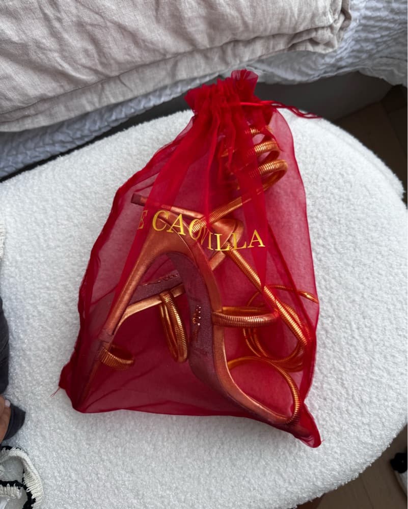 Rene Caovilla Gold Snake Wrap Heels - Image 2