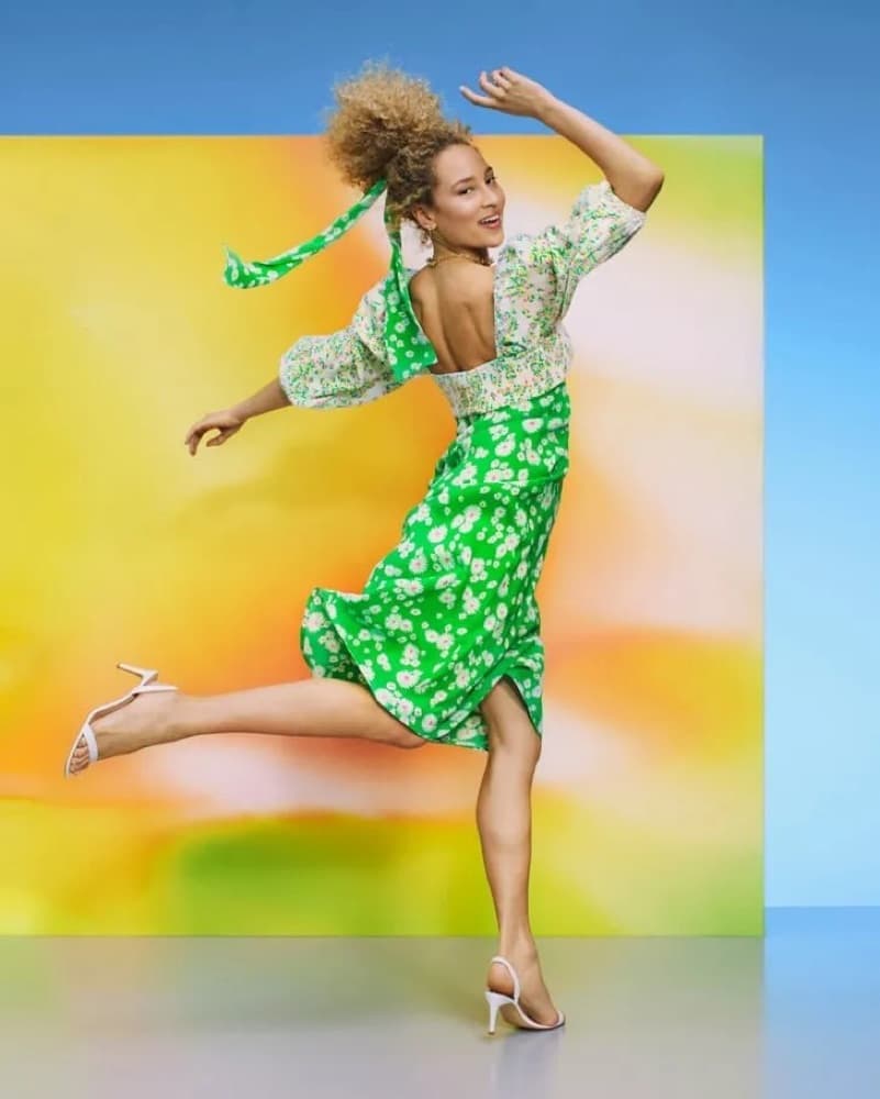 Green Floral Print Midi Dress - Image 2