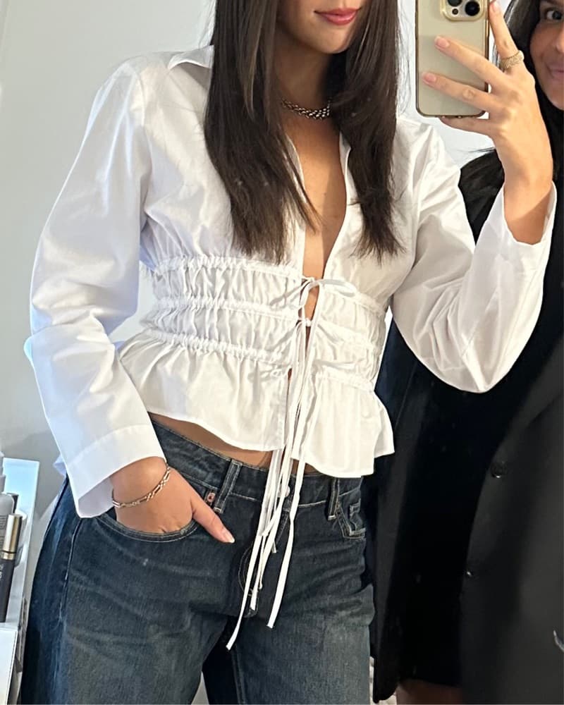 Ruched White Blouse - Image 2