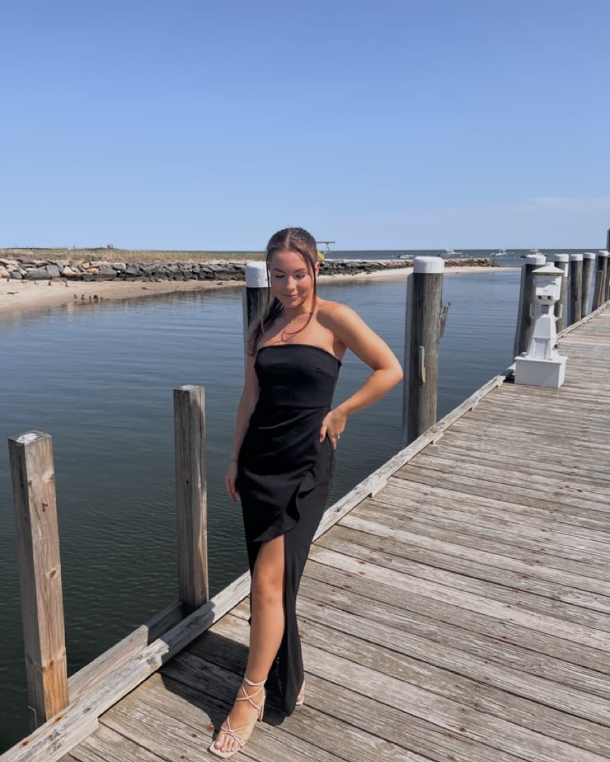 Lulu’s Black Ruffle Slit Dress - Image 1