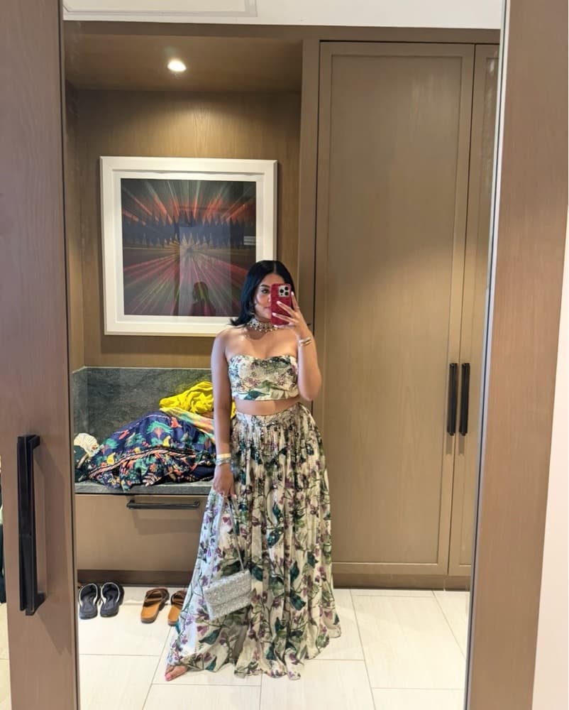 Indian Lengha - Green Floral  - Image 6