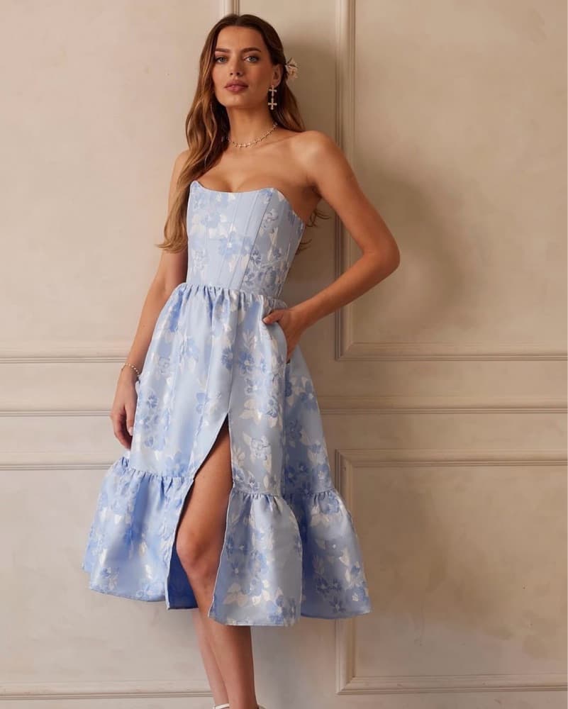 VIRGINIA STRAPLESS GOWN IN CHAMBRAY BLUE - Image 1