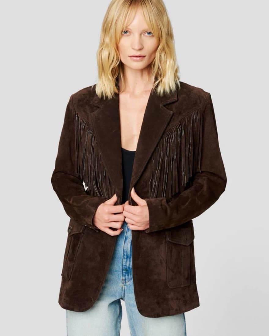 Brown Suede Blazer With Fringes - Image 1