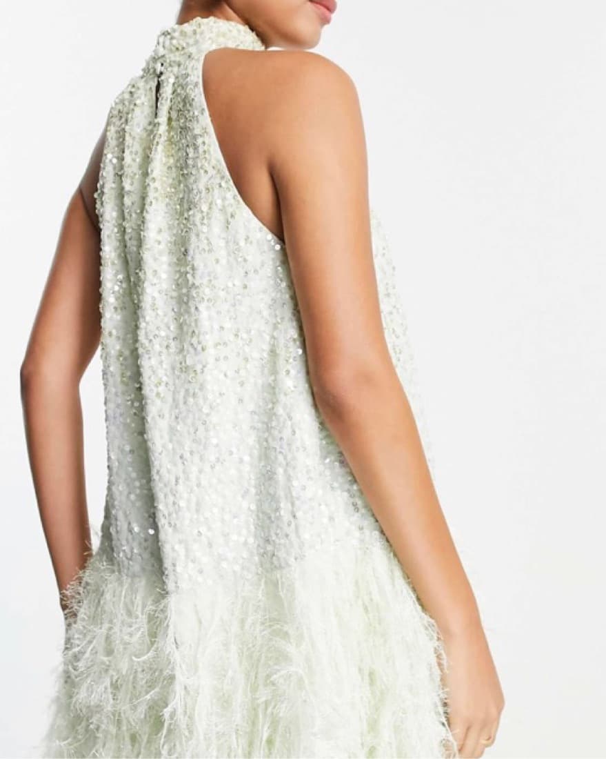 Sequin Halter Mini Dress Sage Green  - Image 4