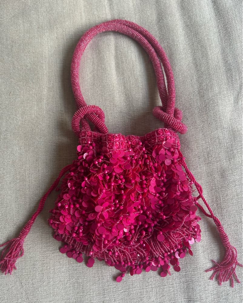 Hot Pink Sequin & Beaded Bag  - Image 1