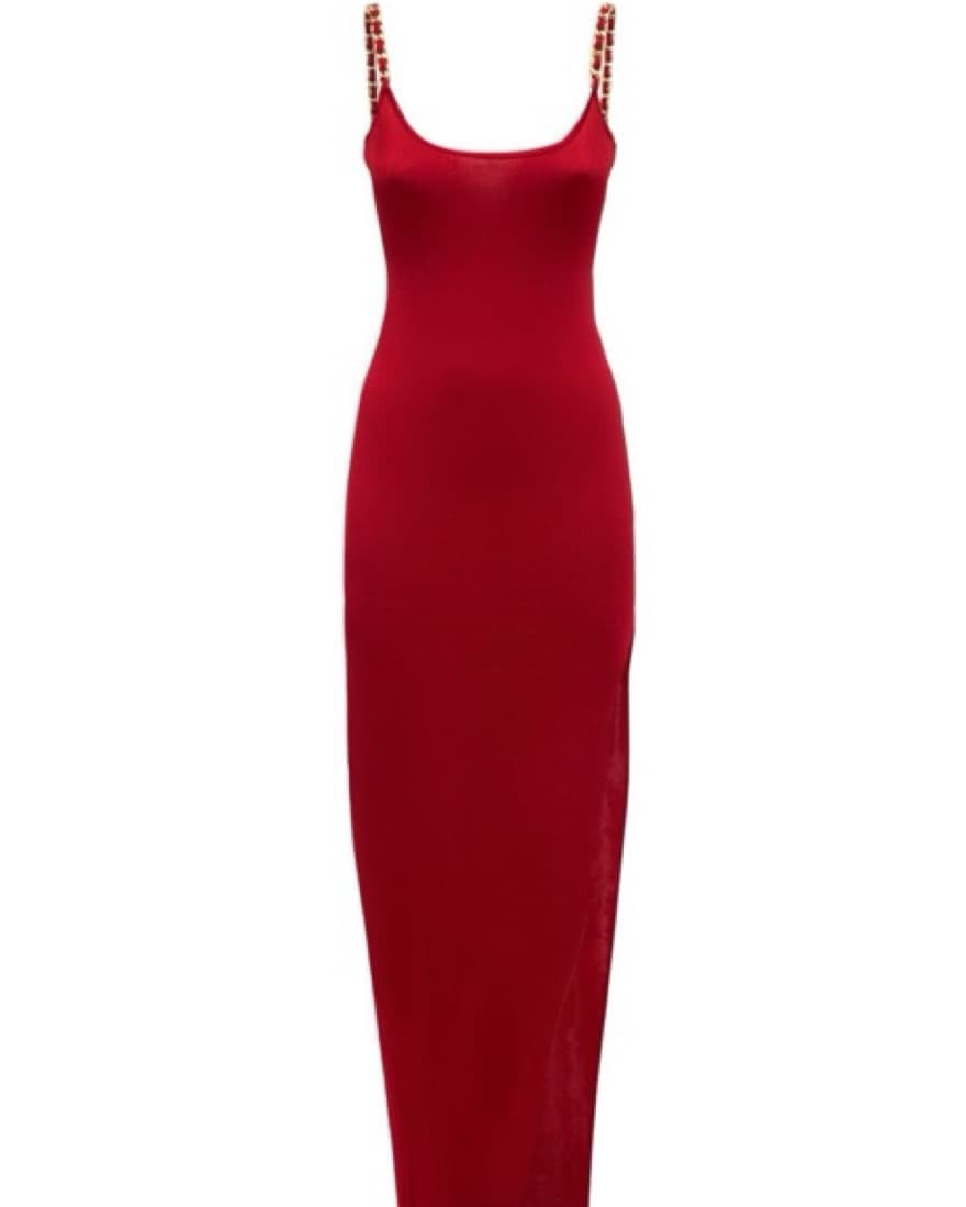 Balmain Rouge Gold Chainlink Slit Gown - Image 6