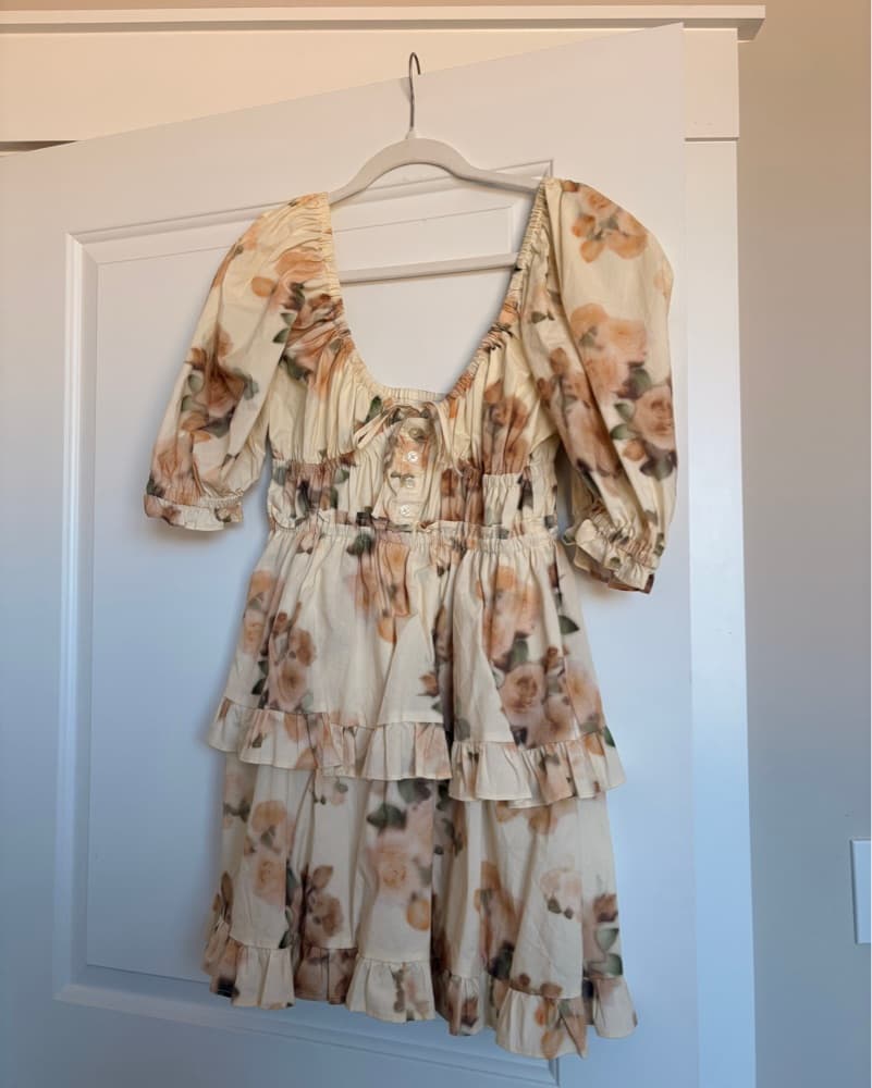 Puff Sleeve Short Floral Dress  - Image 2