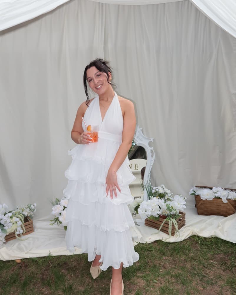 White Halter Dress With Ruffles - Image 1