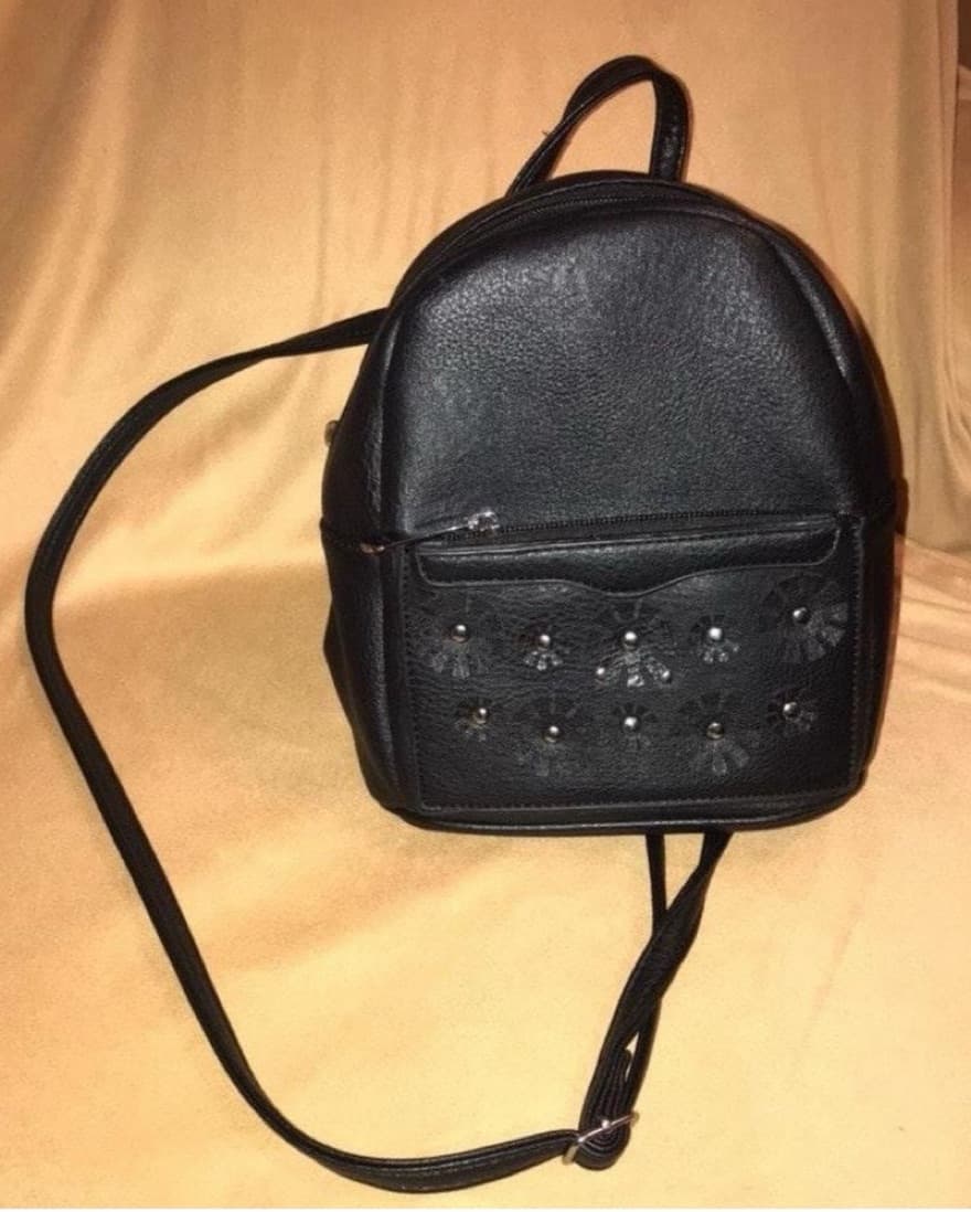 Mini Black Floral Leather Backpack  - Image 1