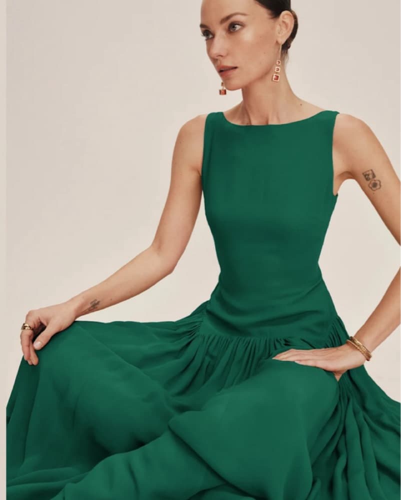 Reformation Camella Dress Emerald 6 - Image 2
