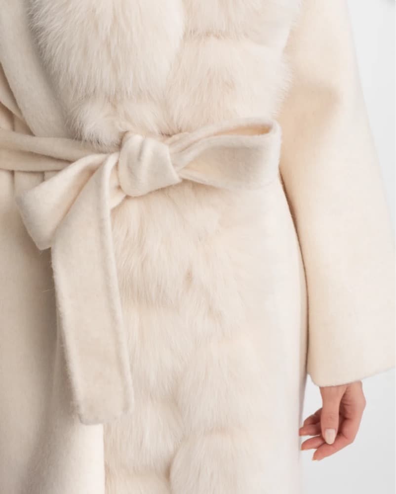 Sierra Darien Fox Fur Long Wool Coat S - Image 4