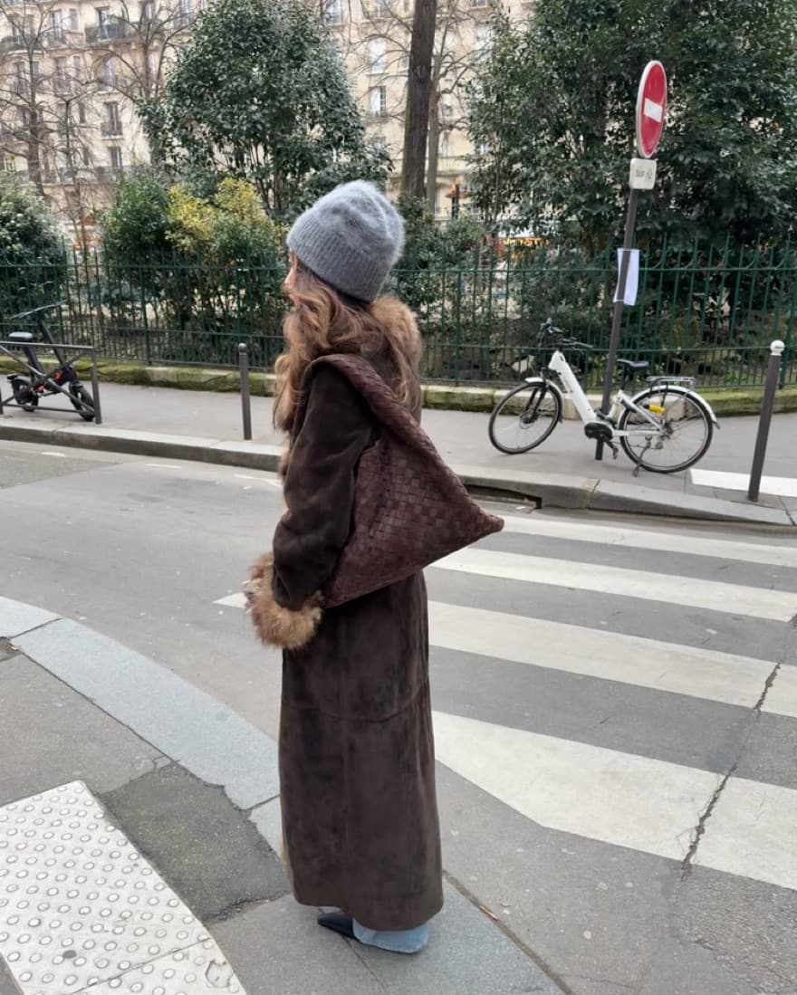 Vintage Suede Fur Trimmed Long Coat - Image 1