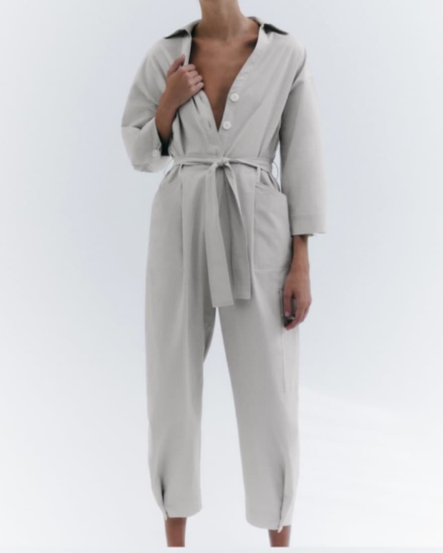 Gray Jumpsuit with a tie belt  - Image 2