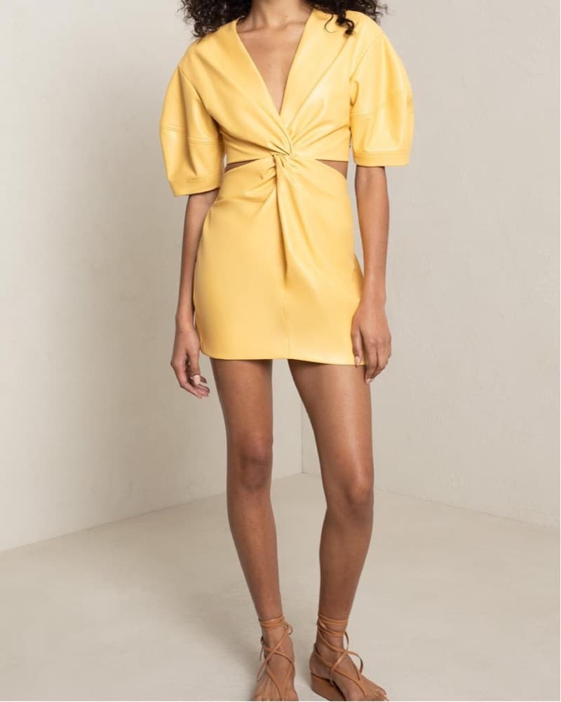 ALC Faux Leather Yellow Mini Dress  - Image 1