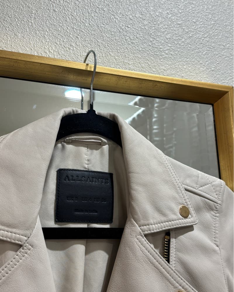 Stylish Cream Leather Moto Jacket - Image 2