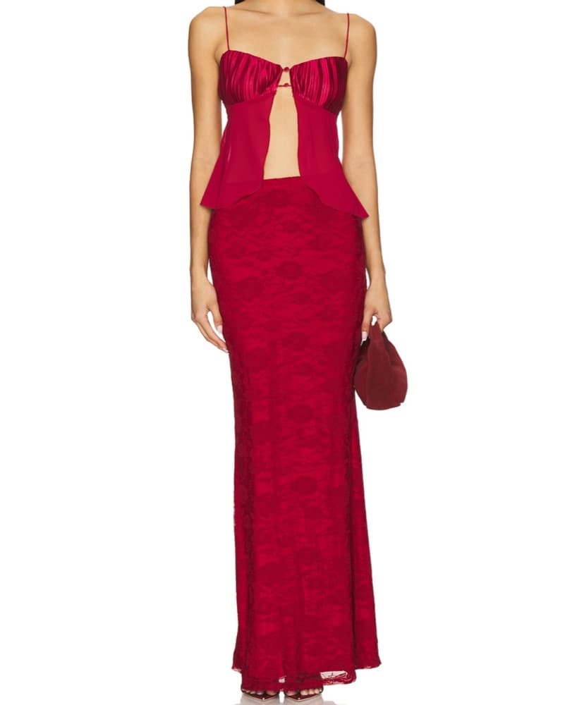 Ceci Maxi Skirt Set in Wine - Image 1