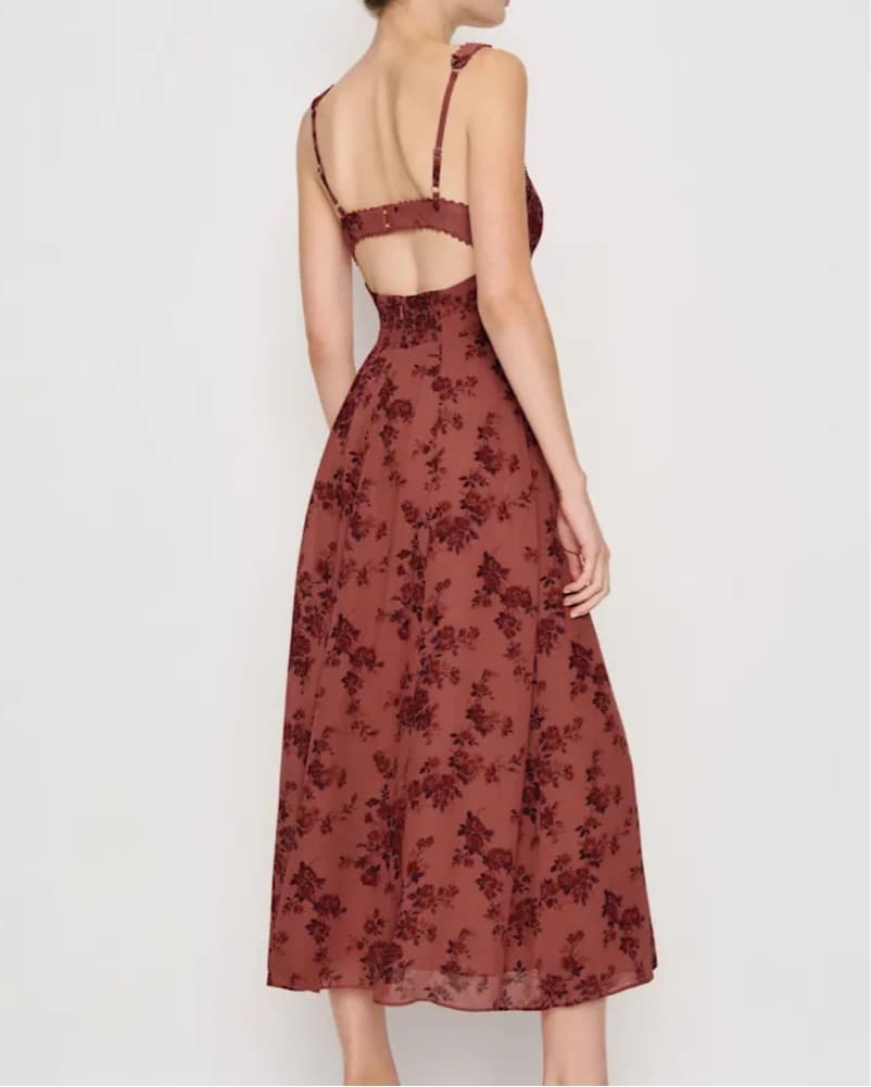 Stunning Burgundy Floral Midi Dress - Image 2