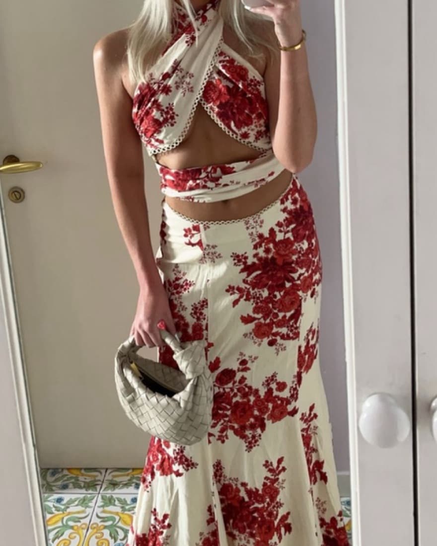 LPA Red & Cream Floral Top & Skirt - Image 5