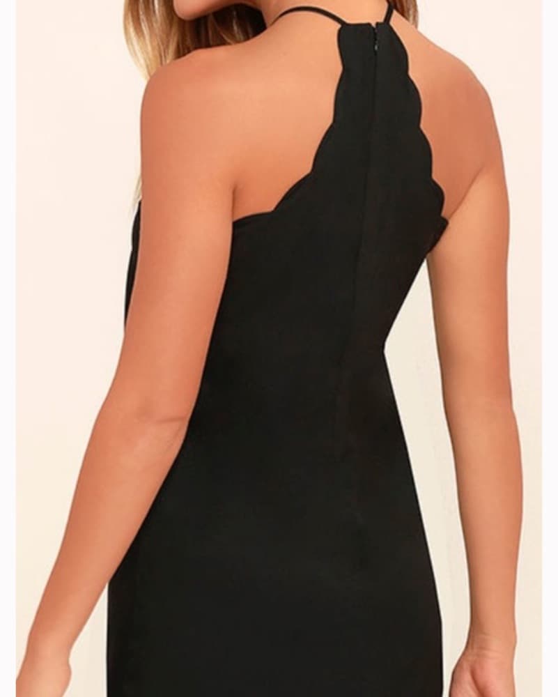 Black Scallop Halter Dress - Image 3
