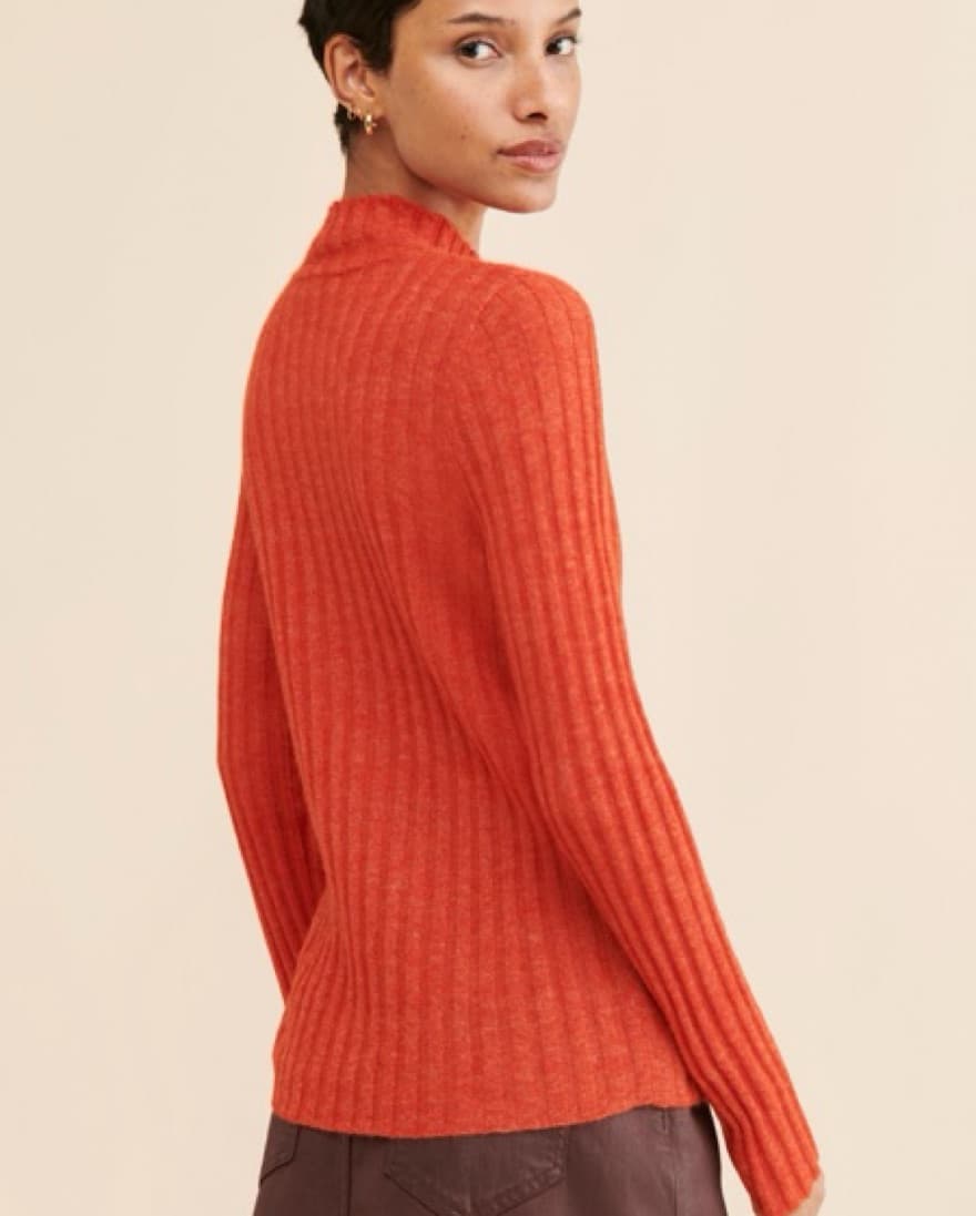 Vibrant Orange Ribbed Turtleneck Sweater - Image 2