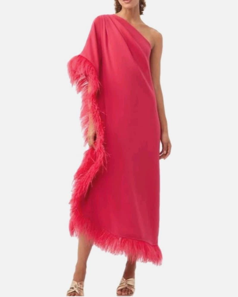 Largo One-Shoulder Feather Trim Caftan  - Image 1