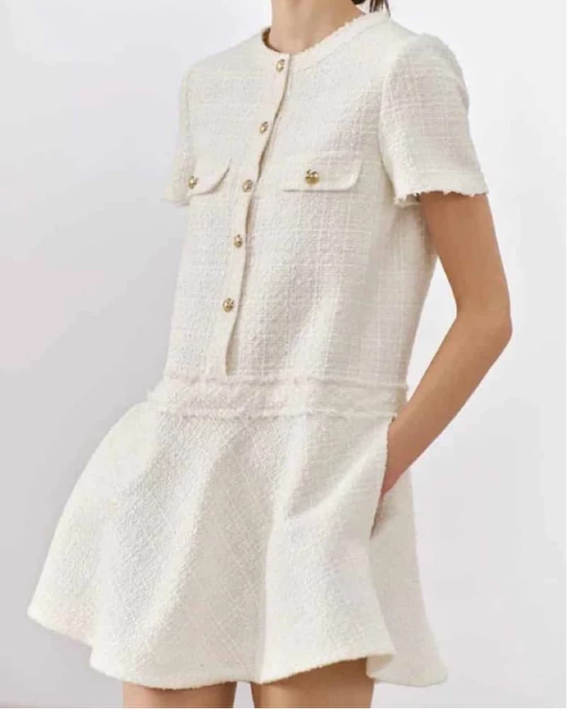 Mini White Tweed Dress - Image 2