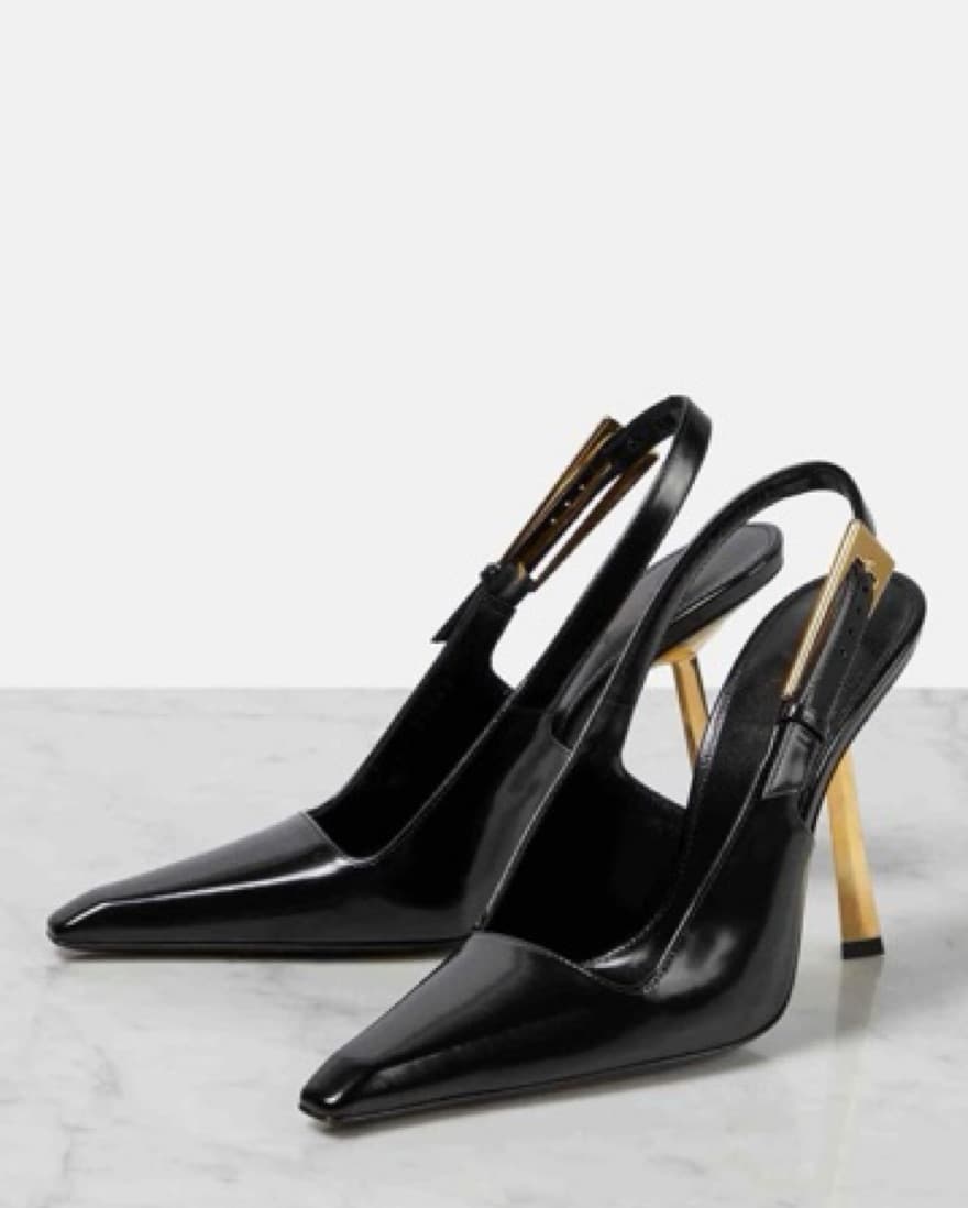 Patent Leather Slingback Gold Heel Pumps - Image 6