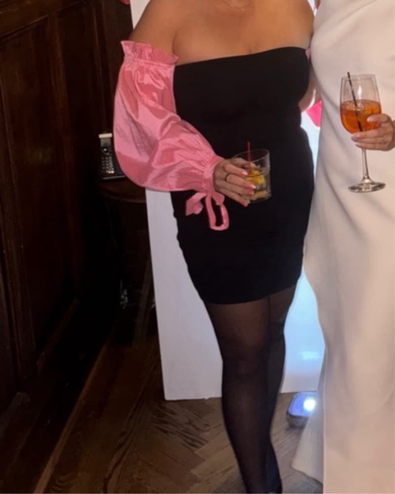 Majorelle Black Dress Pink Puff Sleeves - Image 3