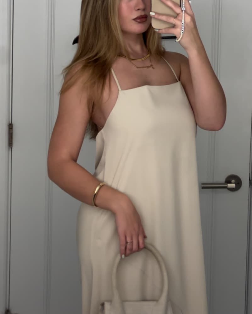 All:Row Light Taupe Low Back Slip Dress - Image 4