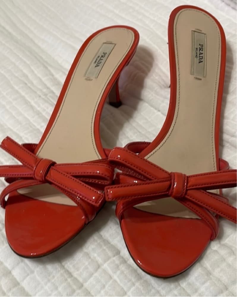 Prada Vintage Red/Orange Bow Heels - Image 4