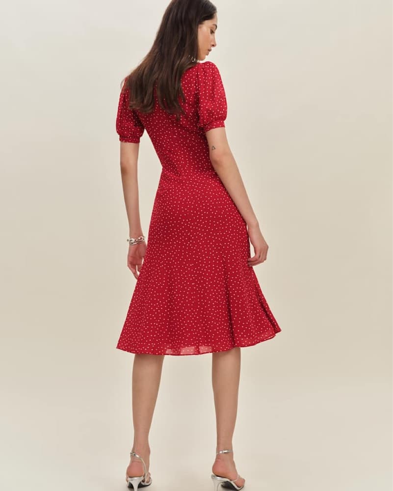 Reformation Delia Red Polka Dot Dress - Image 3