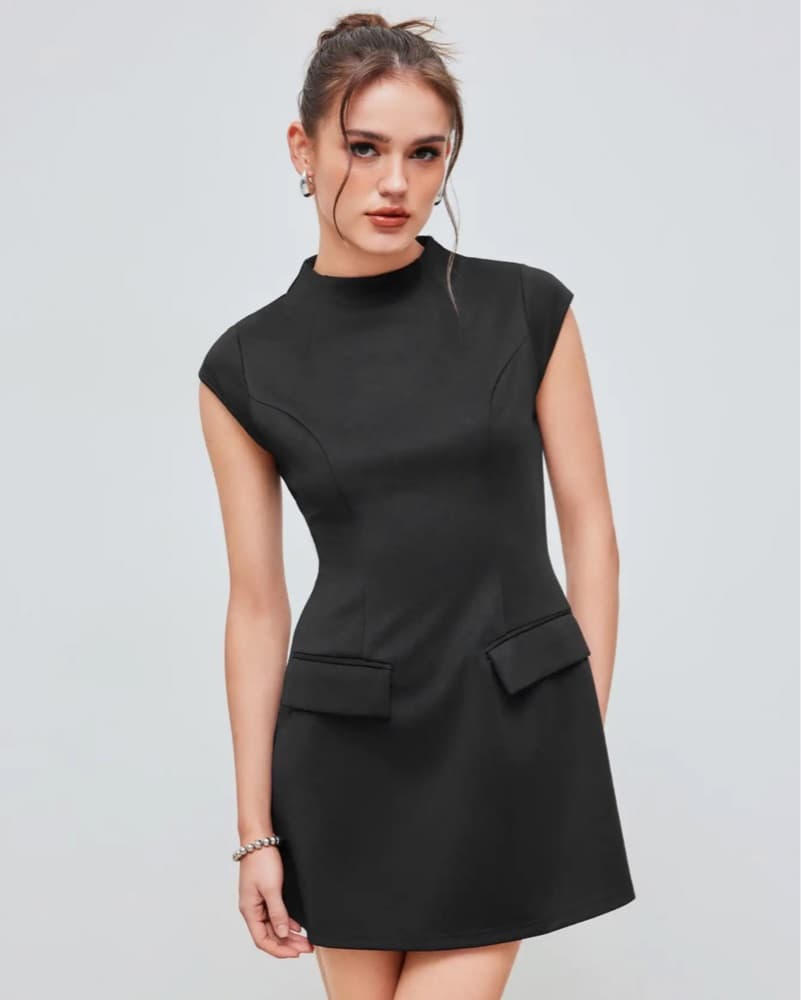 Cider Black High Neck Short Sleeve Dress - Image 4
