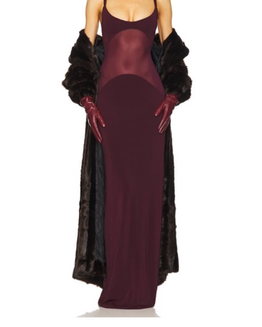Helsa Sheer Knit Curve Maxi Merlot Dress - Image 4