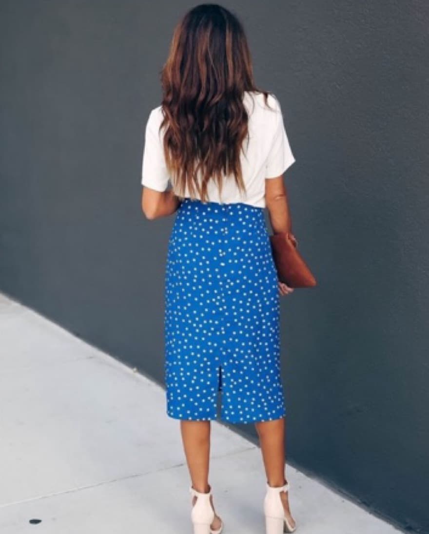 Blue Polka Dot Midi Skirt - Image 2