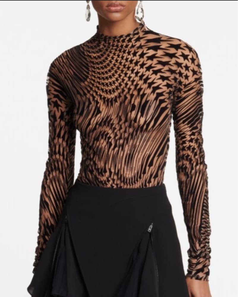 Mugler Tulle Velvet Black Star Sheer Top - Image 1
