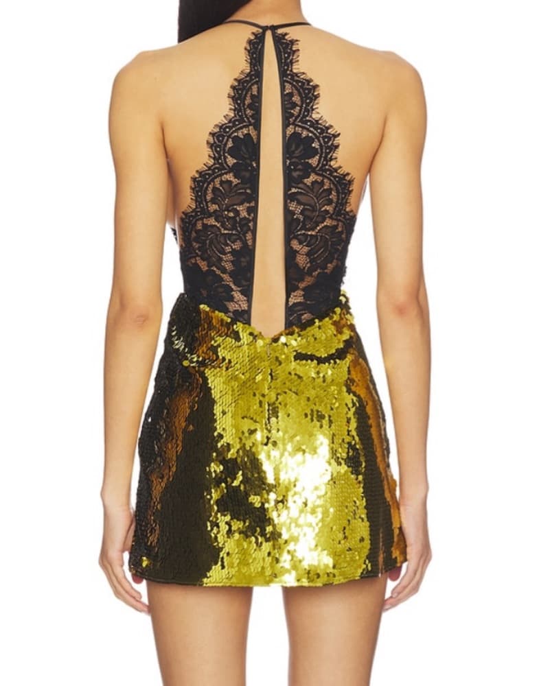 Retrofete Ochre Sequin & Black Dress - Image 3
