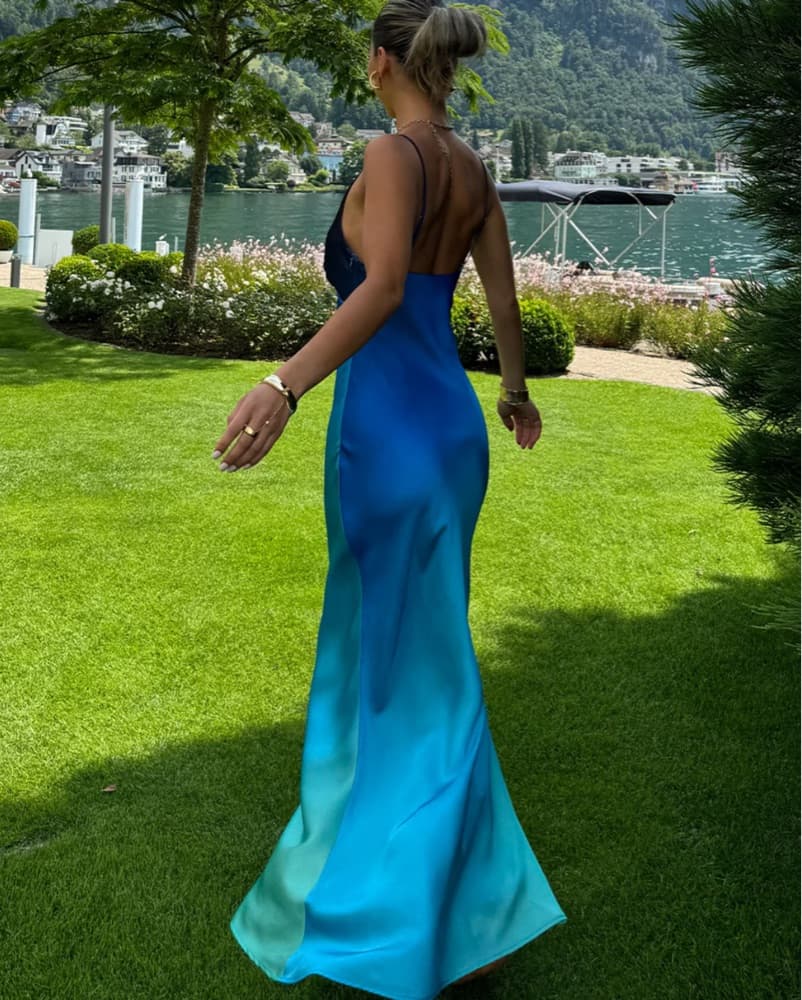 12th Tribe Mirabella Blue Satin Maxi - Image 3
