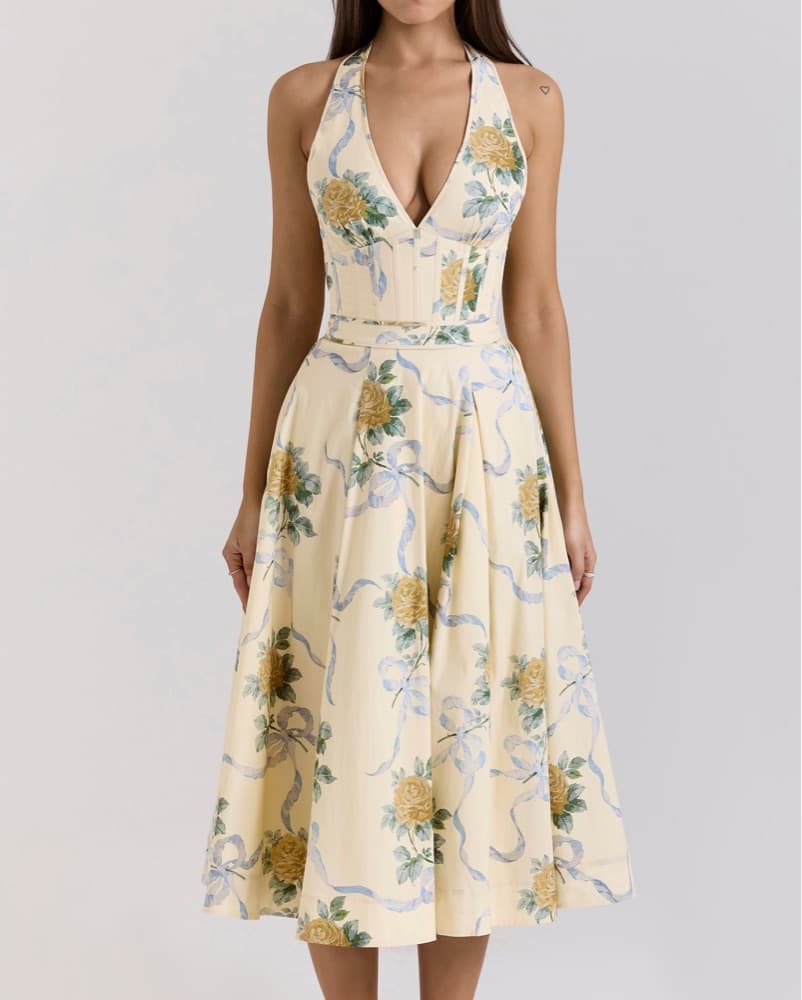 Floral Midi Halter Dress - Image 1