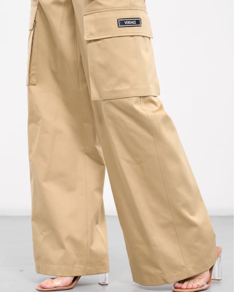 Versace Beige Gabardine Cargo Pants - Image 4