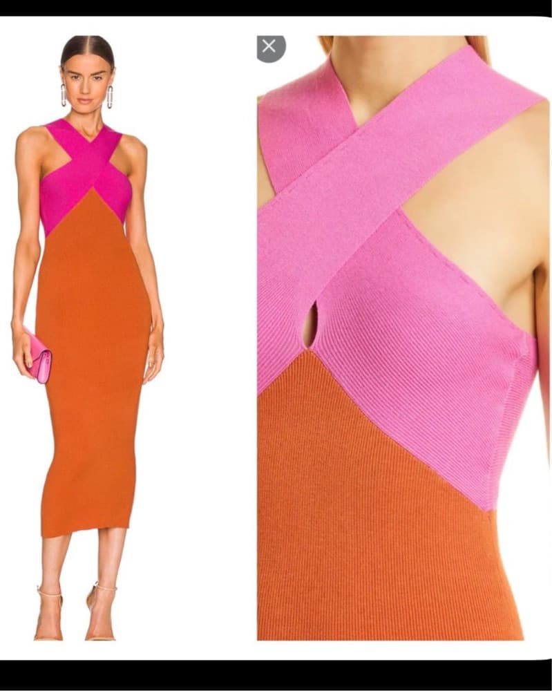 Pink And Orange Midi Halter Dress - Image 1