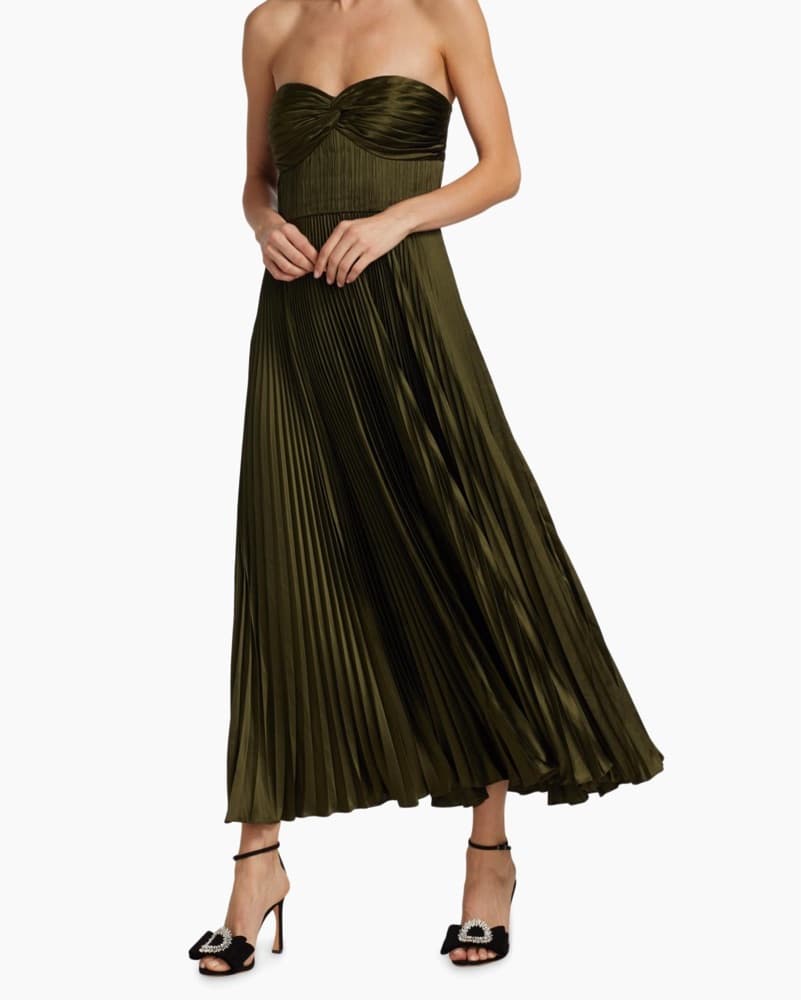 Amur Olive Pleated Strapless Belle Dress - Image 1