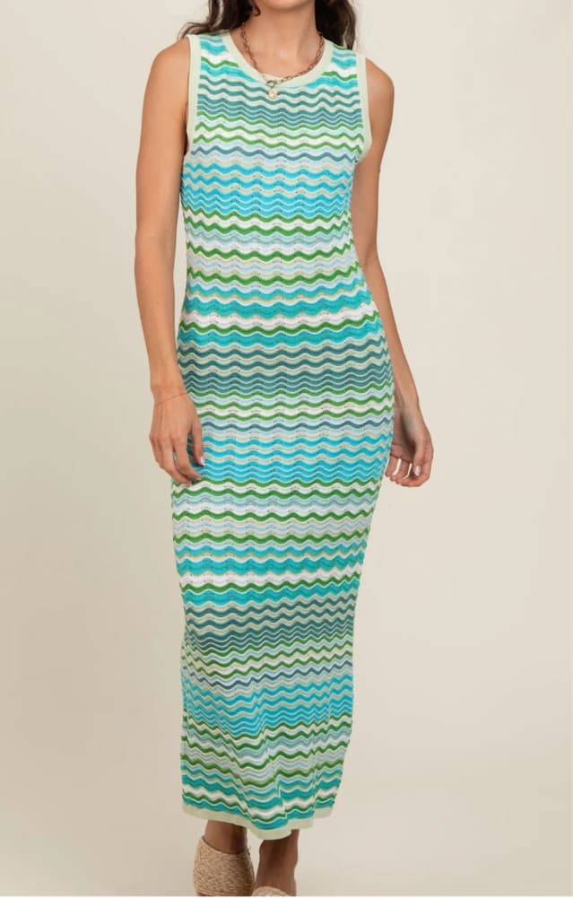 Chevron Round Neck Knit Dress - Image 1