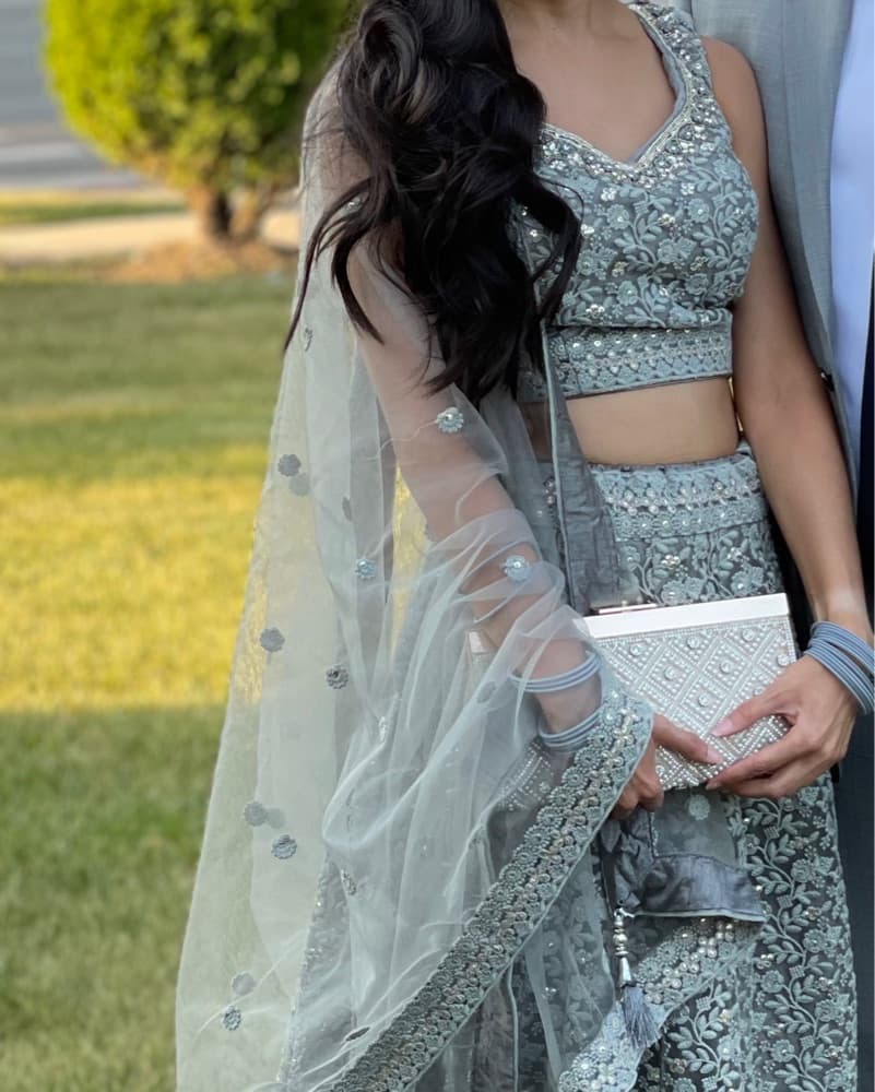 Gray Lakhnavi Work And Net Lengha  - Image 1