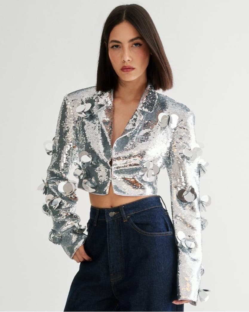 NastyGal Sequin Cropped Blazer - Image 2
