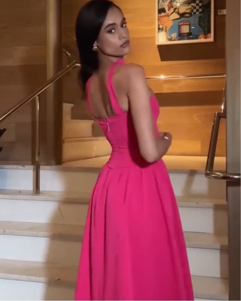 Miss Circle Fuchsia Midi Dress - Image 5