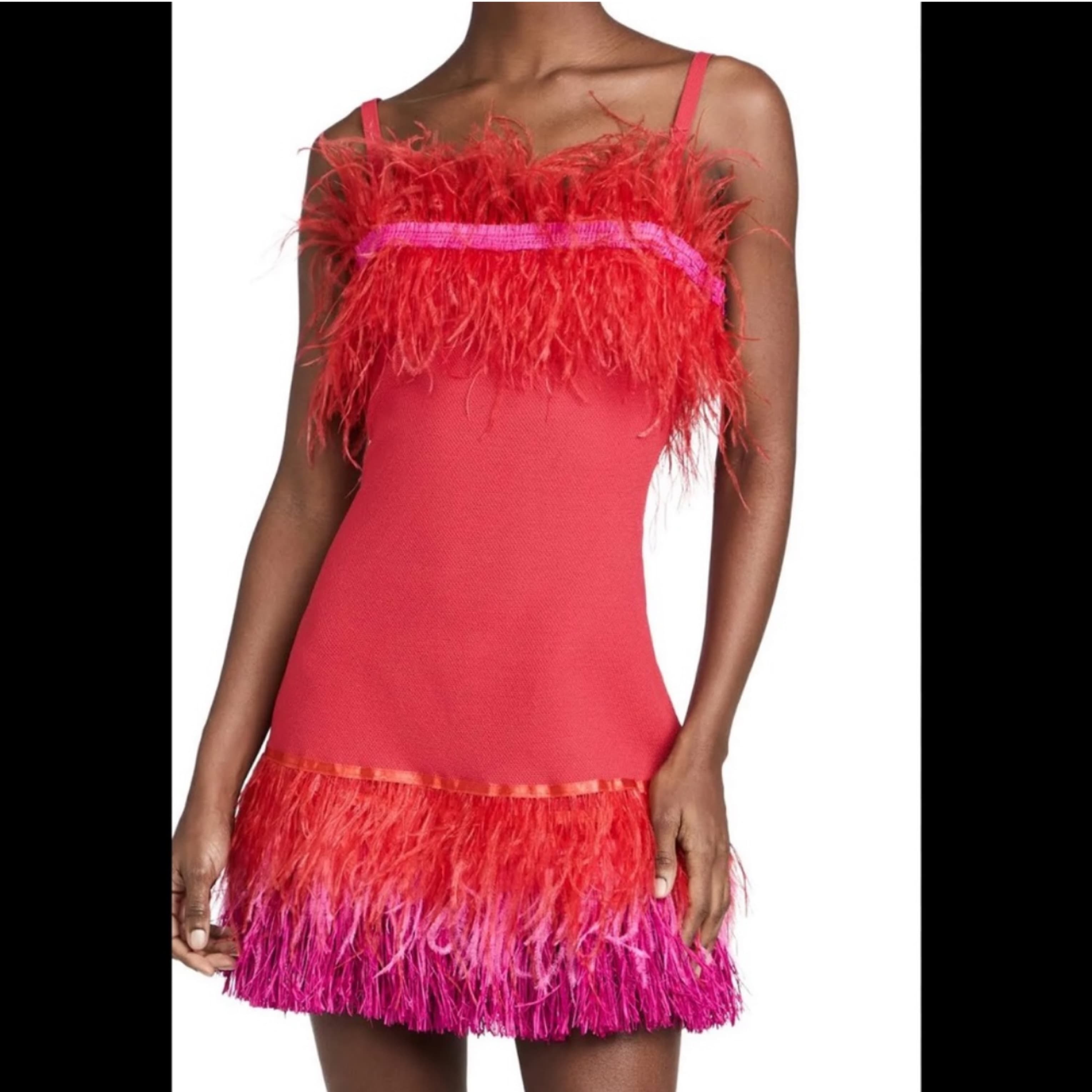 Staud Etta Feather Dress Pink/Orange - Image 2