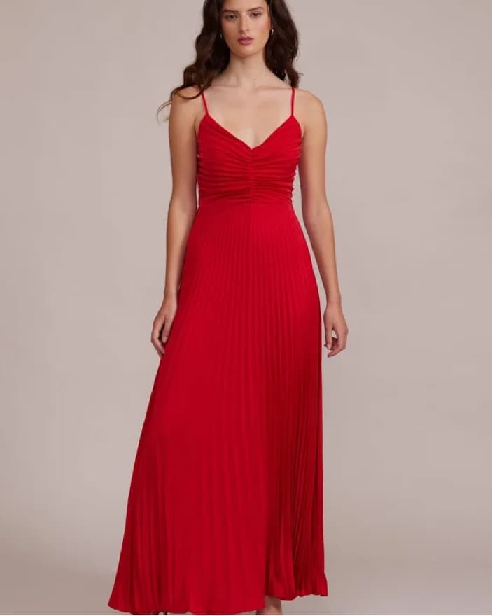 Elegant Red Pleated Maxi Dress - Image 4